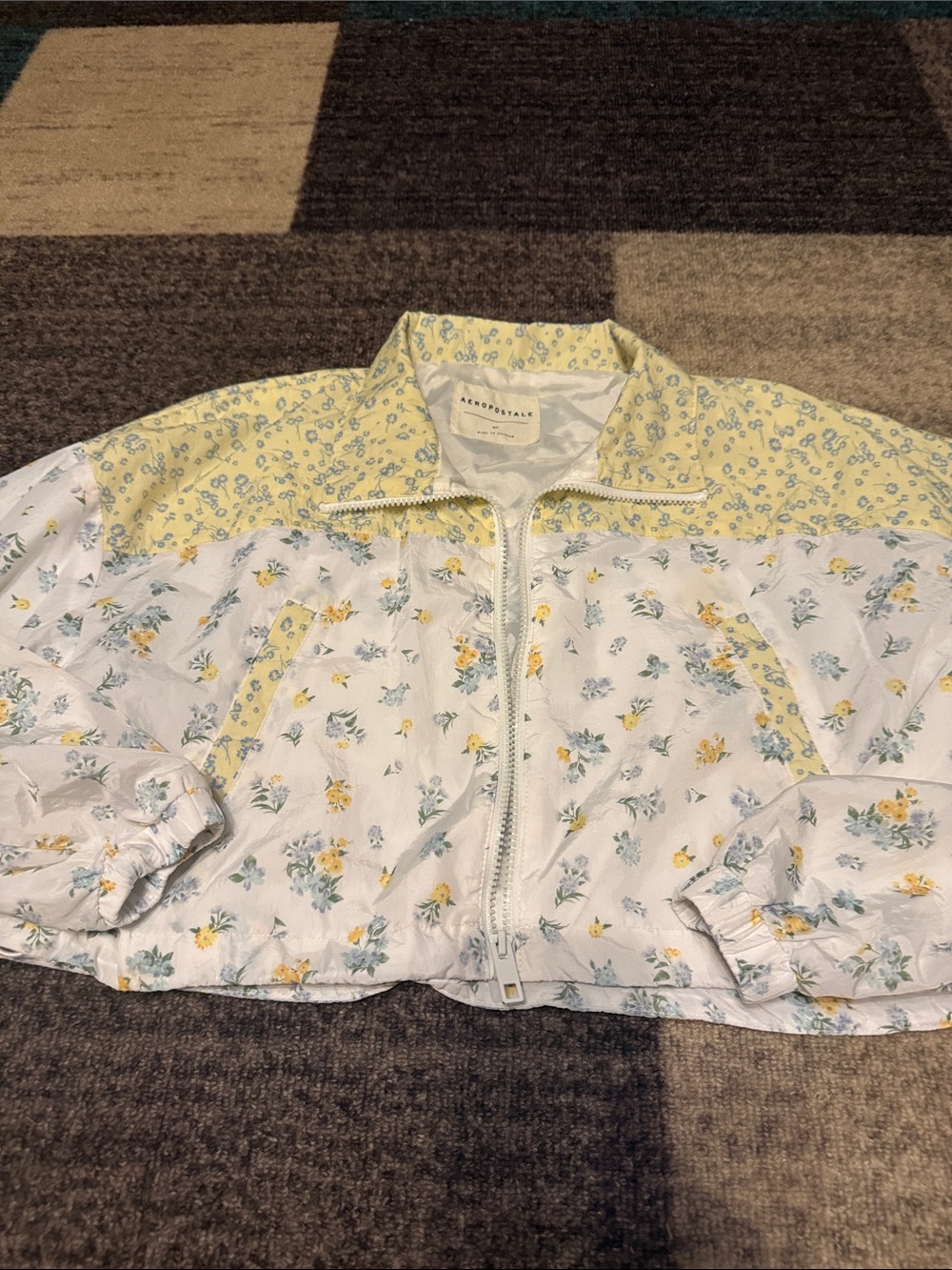 Aeropostale White & Yellow Floral  Windbreaker Jacket